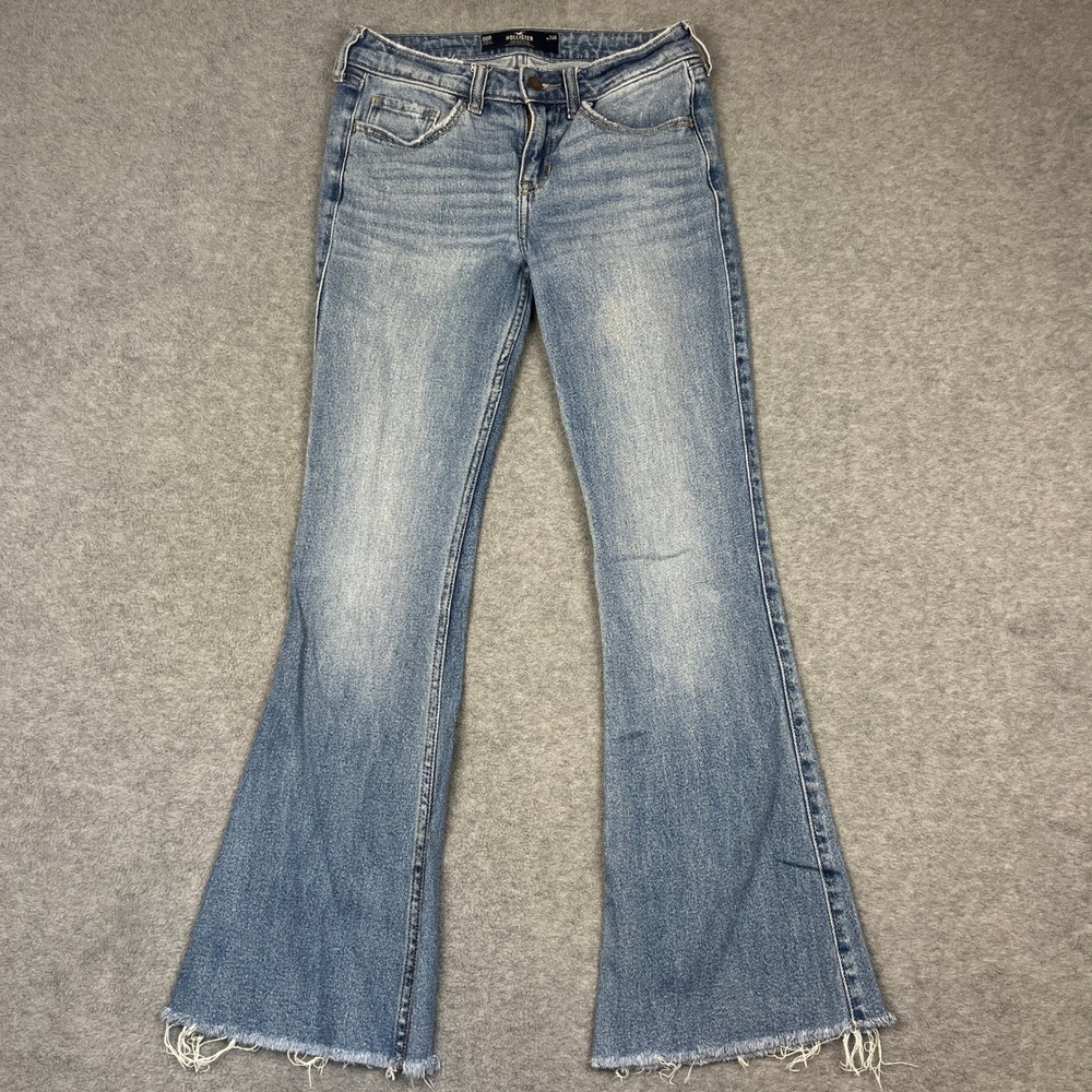 Hollister Flare Jeans Women 00R 24R Blue Low-Rise Vintage Stretch Raw Hem Frayed